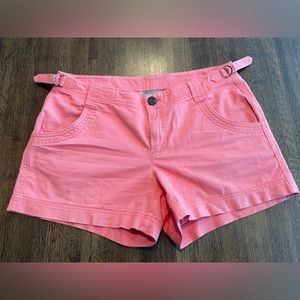 Athleta Coral Khaki Shorts Cotton Summer Buckles at Waist -  Size 8.